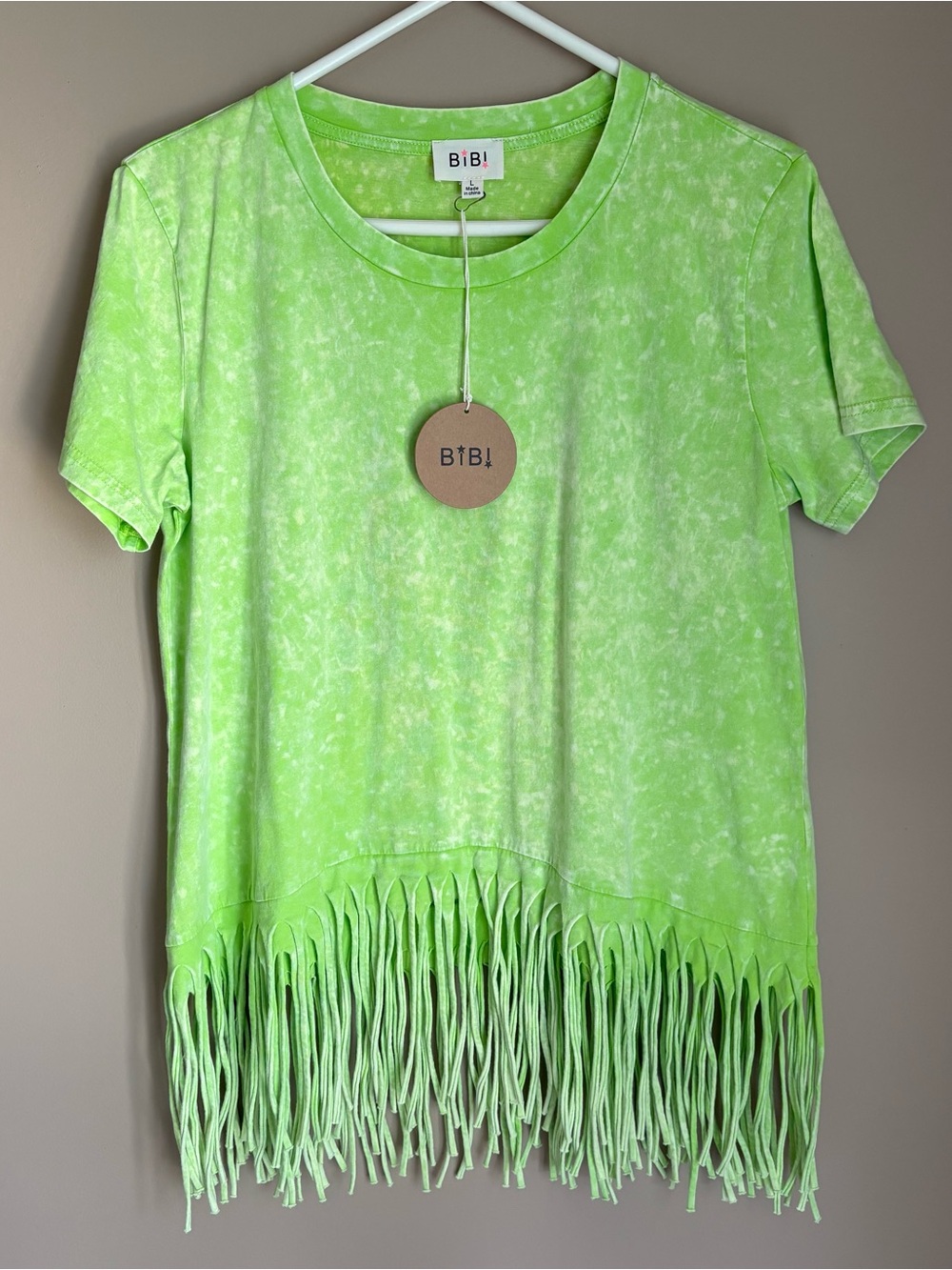 Bibi NWT Lime Green Fringe T-Shirt